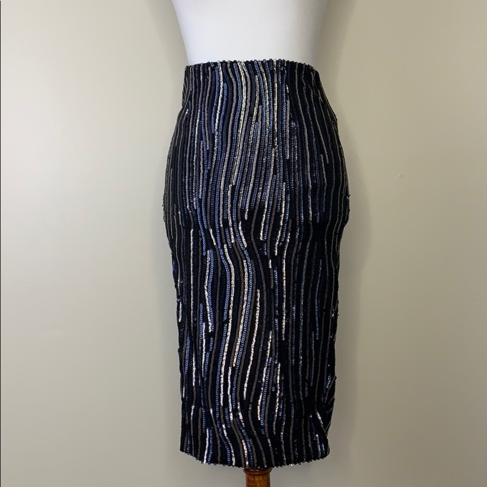 MUSTARD SEED Blue Pencil Sequins Slit Skirt S
